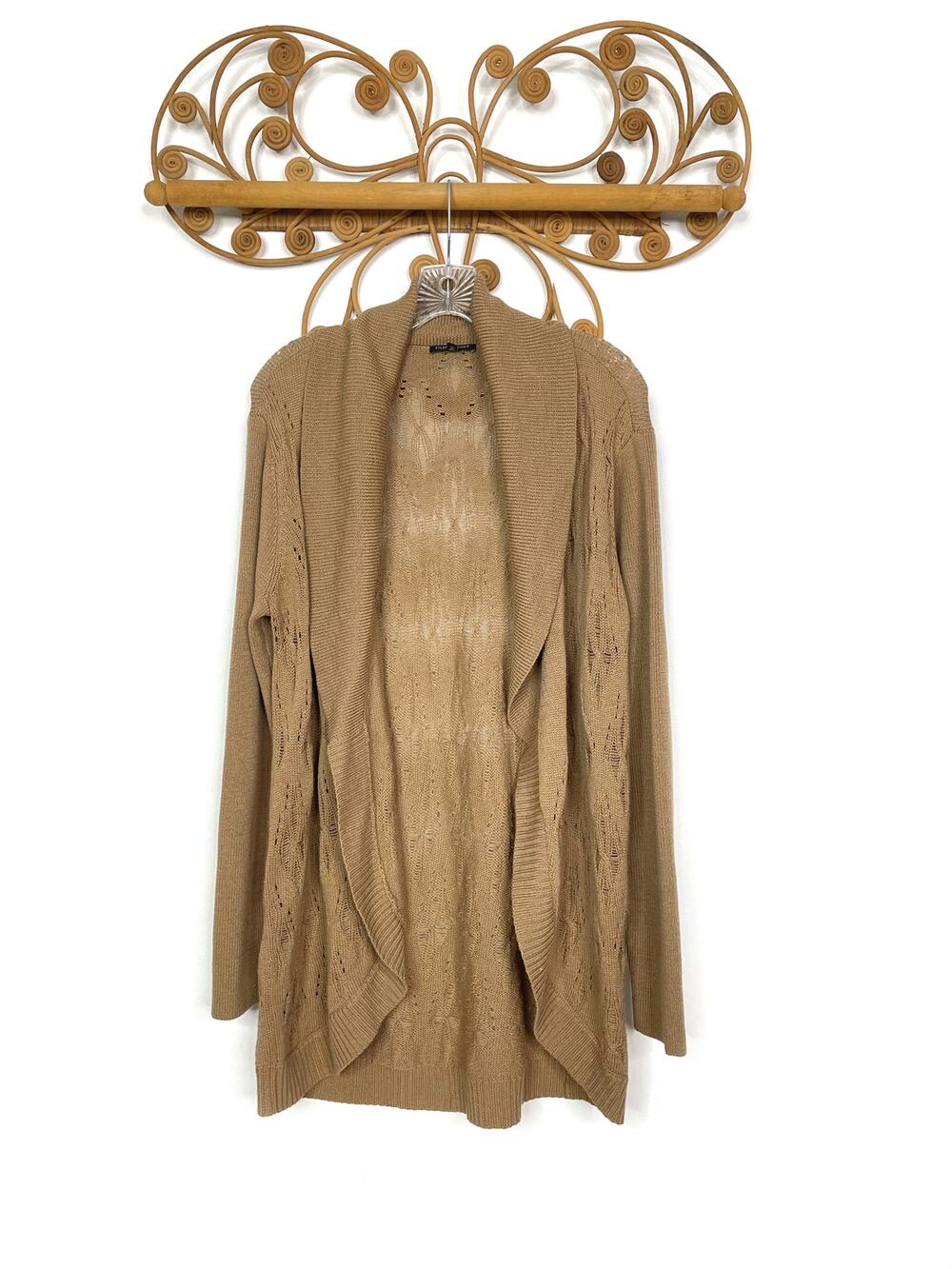 Eileen Fisher Brown knit open front cardigan *Flaws* M